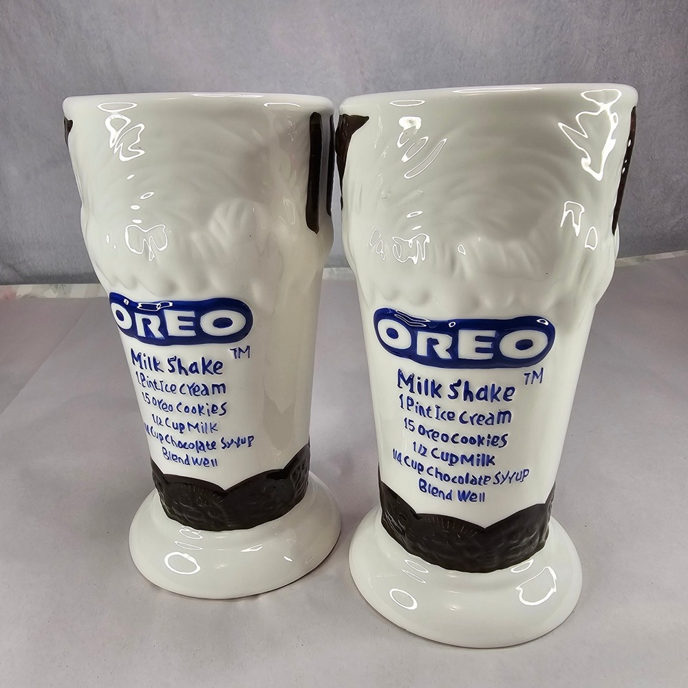 Oreo Milkshake Recipe Ceramic Glass Set‎ of 2 Novelty Collectible